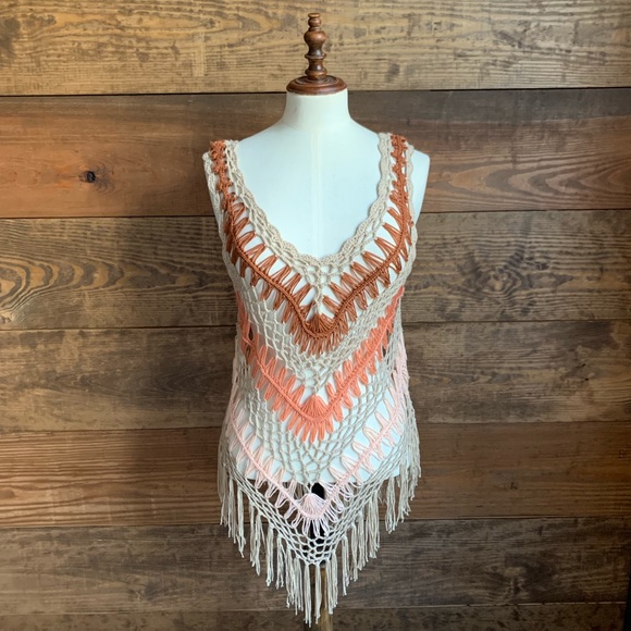 Daytrip Tops - NWT Daytrip Brand Crochet Tank Top w/Fringe